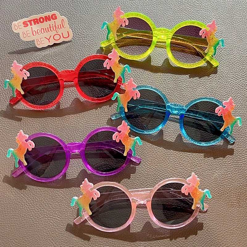 Sunglasses 2024 New Children Round Frame Cartoon Horse Sunglasses UV400 Girls Boys Cute Outdoor Sun Protection Sunglasses Kids Sun Glasses