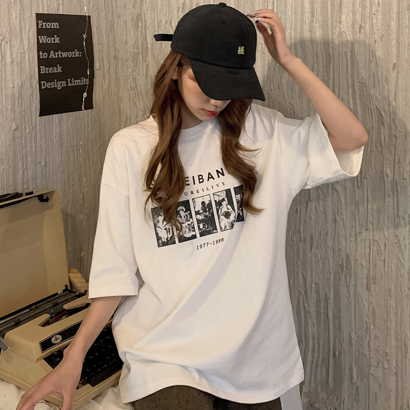 Readystock Oversize cartoon pattern t-shirt women's clothing, curvy girls fashion Korean style loose vintage shirt T112