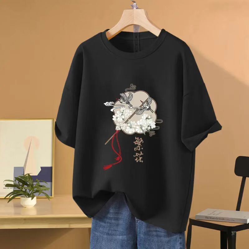 Women's Unique T-shirt 2024 Summer New Print Versatile Slimming Fashion Loose Casual Top