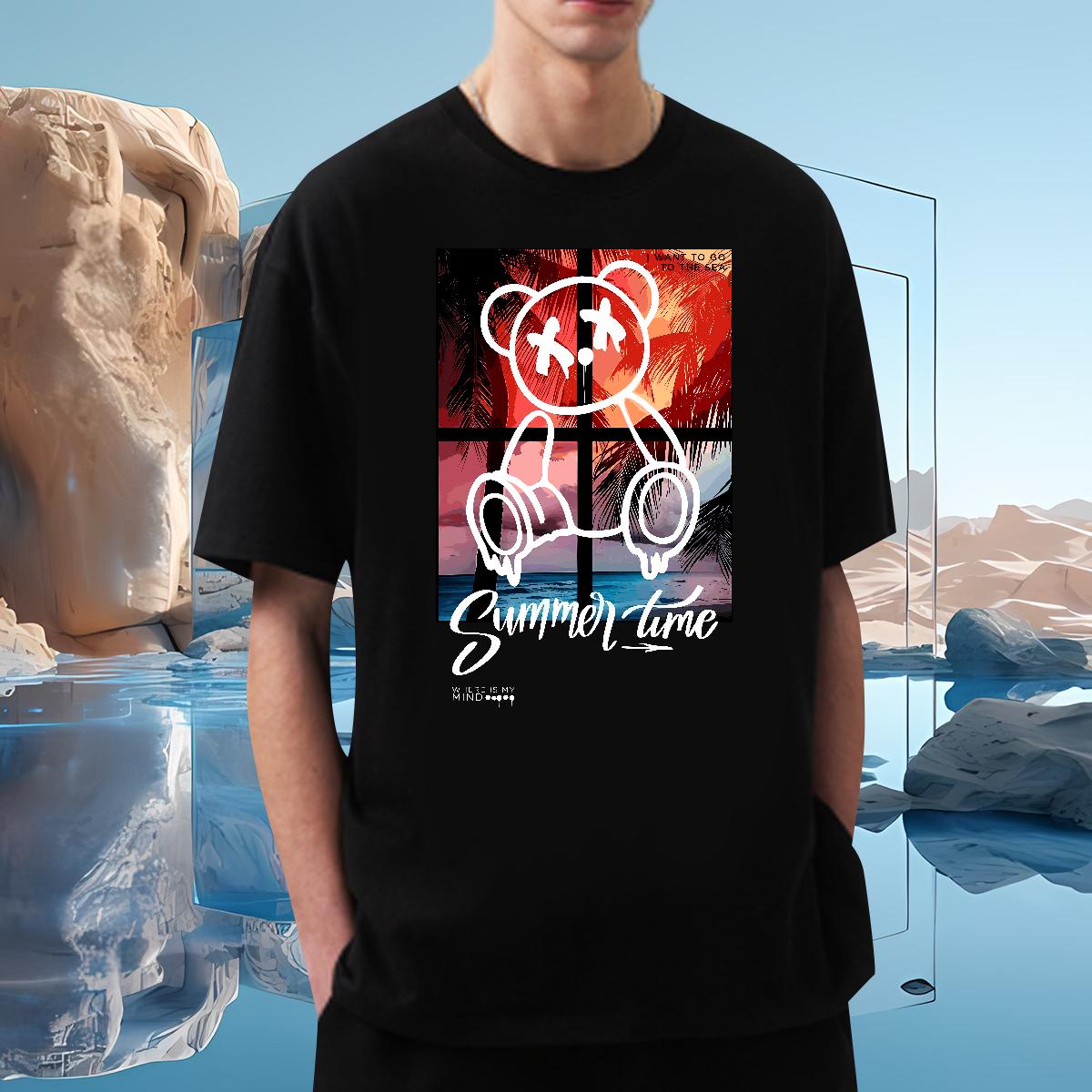 Brand Mens Tshirts Graffiti Art 230g 100% Cotton Crew Neck Cotton Breathable Casual Beach T shirt Oversized 2024 DIY Clothes