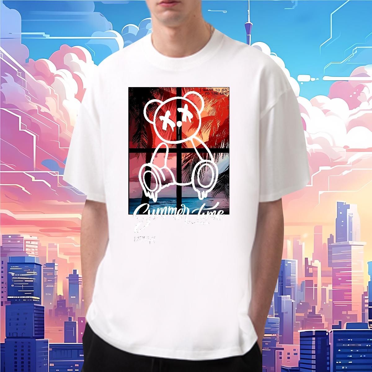 Comfortable Tshirts Graffiti Art 230g Cotton Breathable Short Sleeve Outdoor Man T Shirts DIY Printed Classic Tops Tees