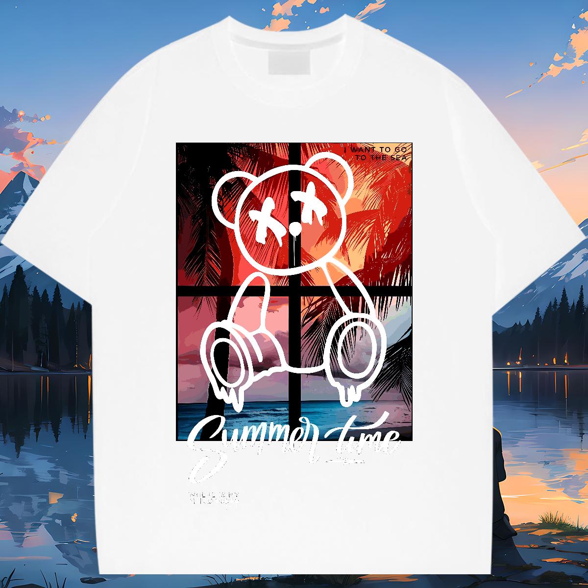 Loose Fit Couples T Shirts Graffiti Art 230g 100% Cotton Breathable Short Sleeve Home Outdoor Man T Shirts White Plus Size Classic Casual Wear