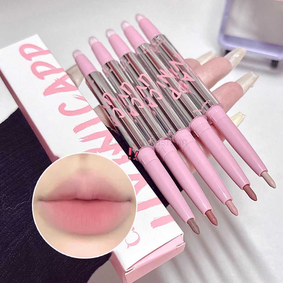 Lip Shadow Liner Pen Matte Lipstick Base Silver Tube Waterproof Lasting Lip Contouring Non-stick Cup Lipliner Pencil With BrushCL240716