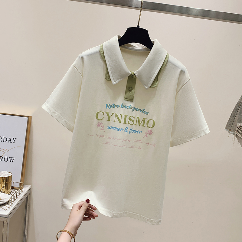 2024 Summer New Little Fresh Sweet Academy Style Colored Collar Loose Fashion Short sleeved T-shirt for Women