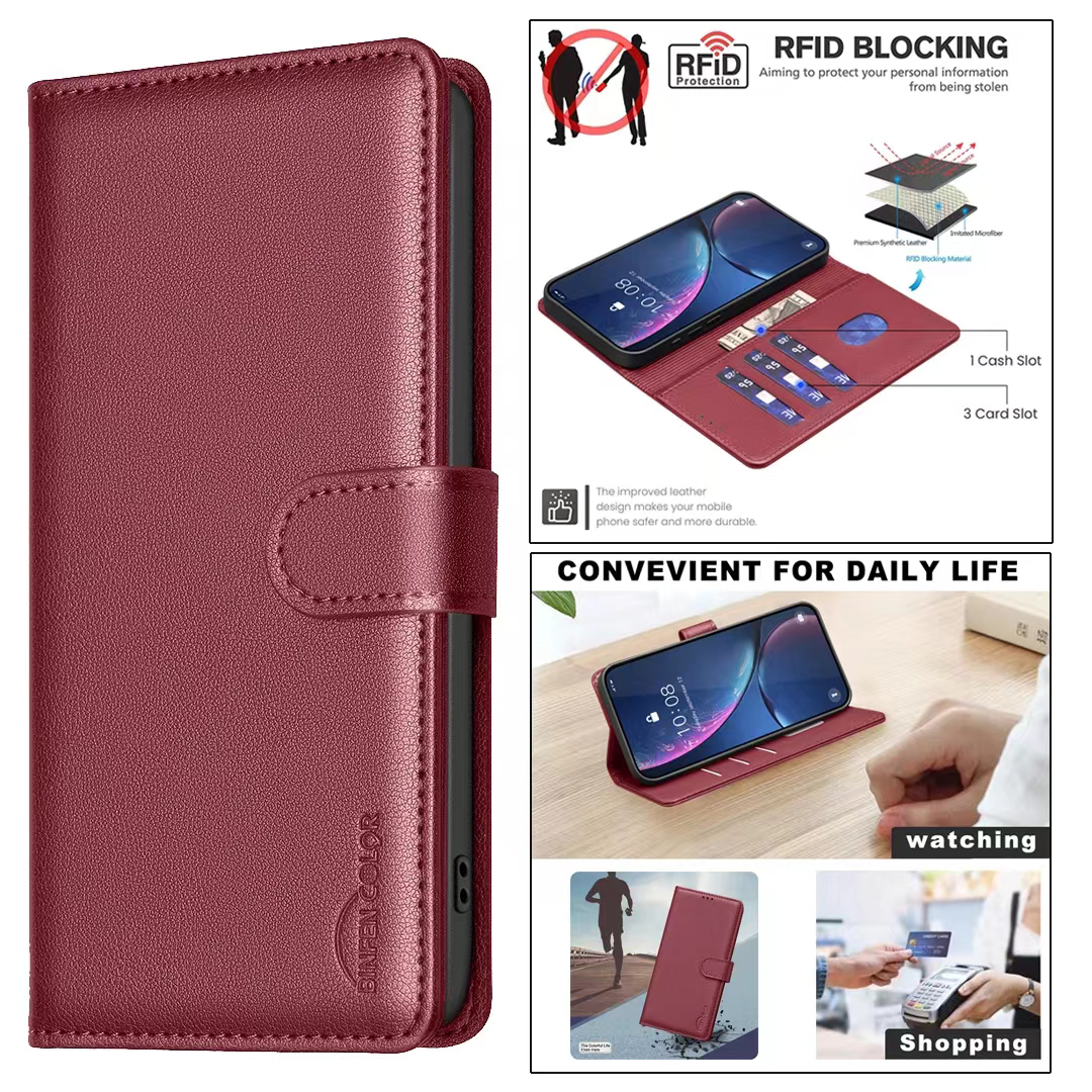 RFID Blocking Business Leechee Grain PU Leather Wallet Cases Credit ID Card Slot Holder Flip Cover Magnetic Pouch For Iphone 16 Pro Max SE4 15 14 13 1
