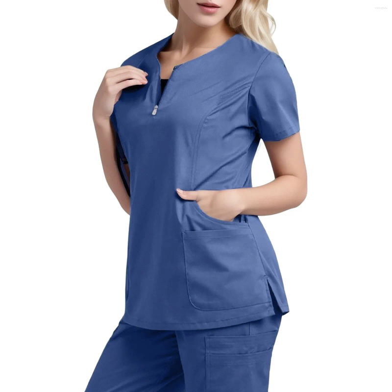 Womens T-Shirt Operating room short sleeved hand washing clothes womens tops short T work clothes nurses surgeons isolation clothes work clothes A