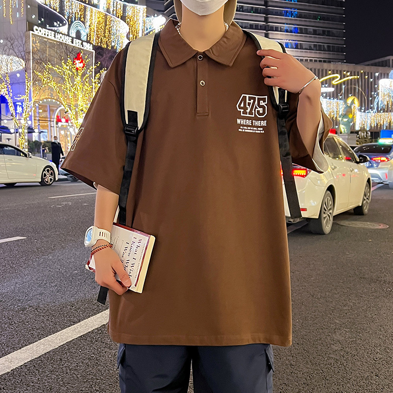 Men's short sleeved polo shirt summer trendy Instagram handsome versatile loose collar top