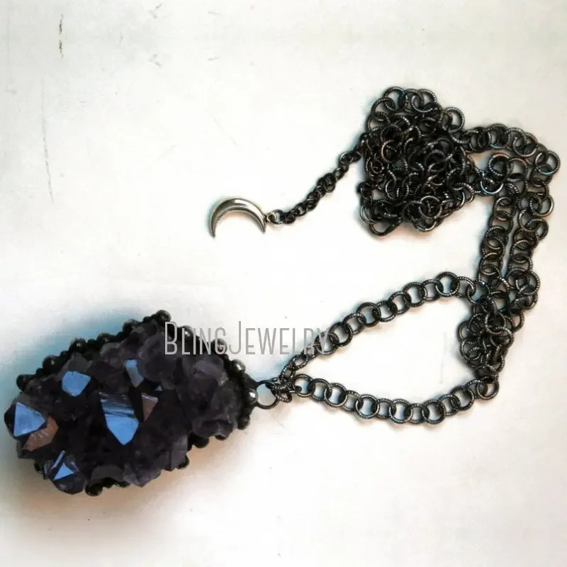 10pcs Amethyst Crystal Cluster Perndant Statement Necklace Wicca Witch Goth Jewelry Halloween Y2k Stainless Steel Boho Jewelry 240715