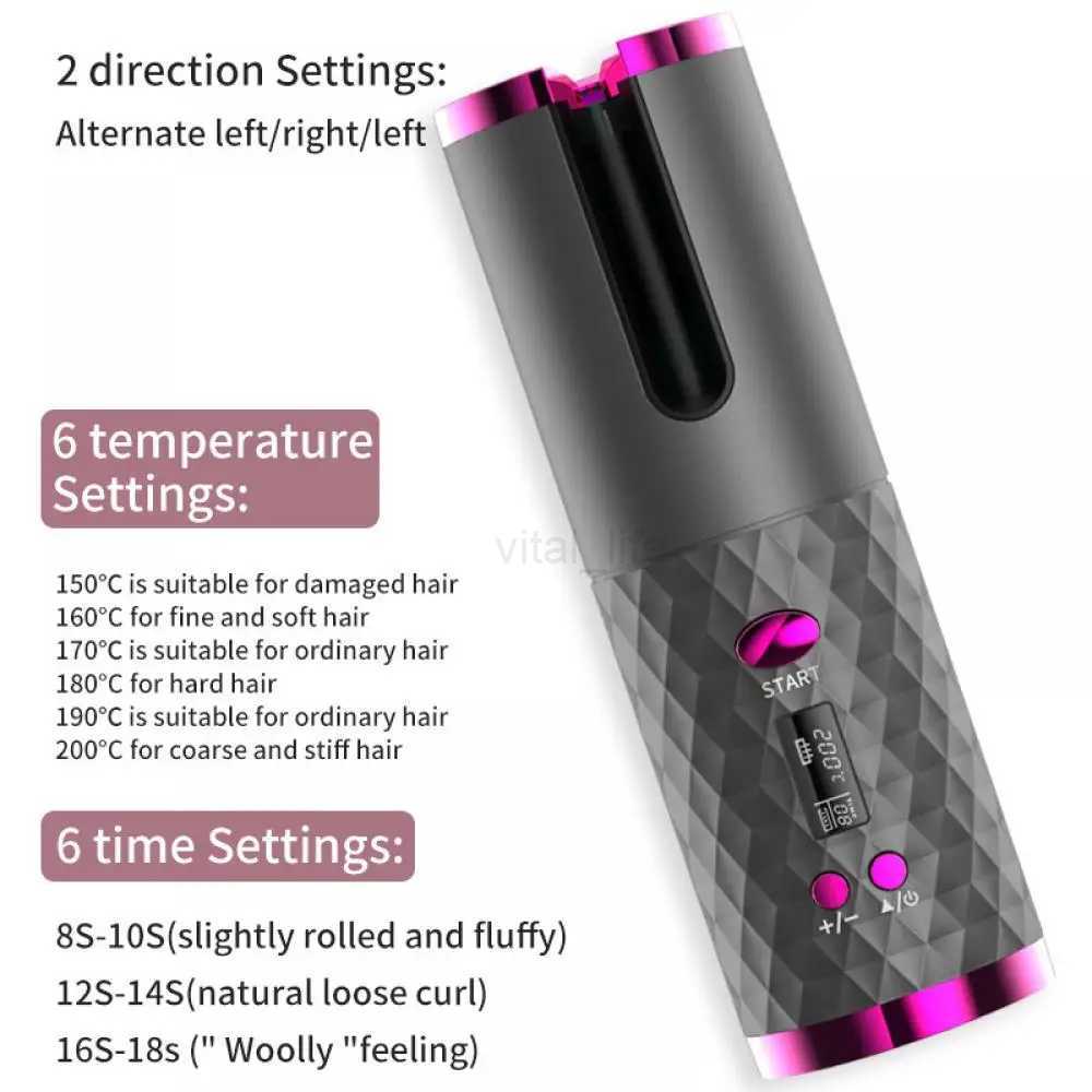 Automatic Wireless Hair Curler Cordless Rotating USB Rechargeable Curling Iron Display Temperature Adjustable Timing Hair CurlerCL240716
