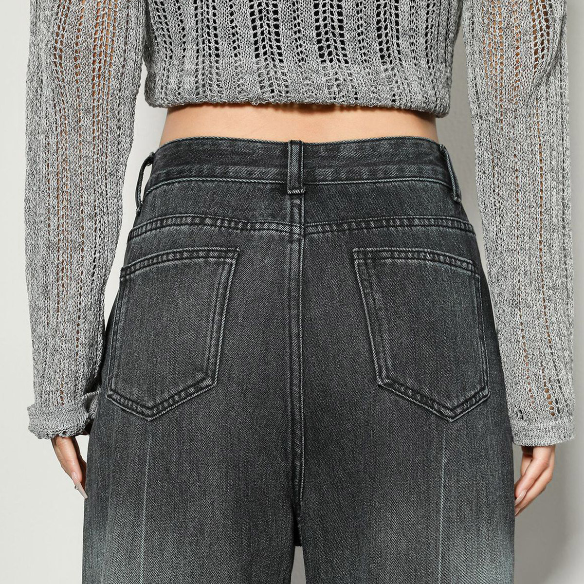 Wide ladies pants boyfriend fashion cargo high waisted loose slim straight leg denim women's jeans