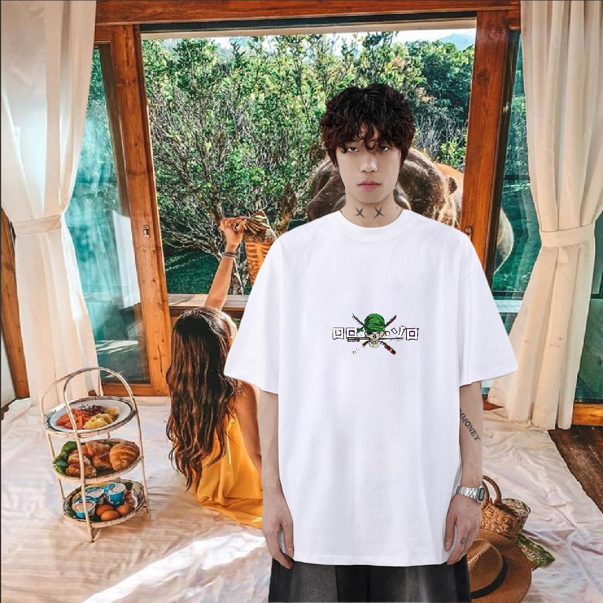 Custom T-Shirts Anime Print Men Tees Hip Hop Cotton Breathable Short Sleeve Loose Fit Tees Shirts