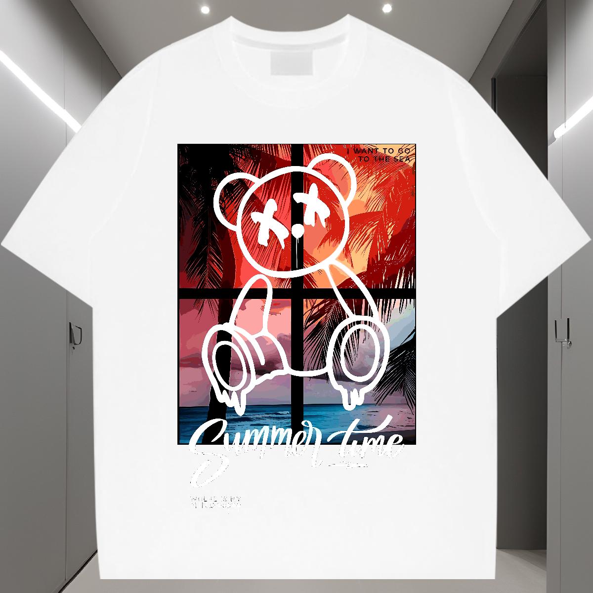 2024 DIY T Shirt For Man Graffiti Art 100% Cotton 230g Black White Men Tshirts Street Casual Breathable Short Sleeve Classic Top Tees