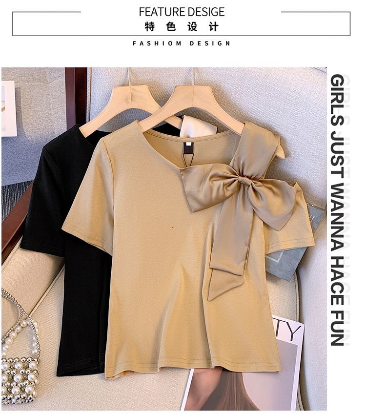 Fashionable and sexy women's short sleeved French butterfly condensation shoulder T-shirt women's summer design slim fit top casual sportswe