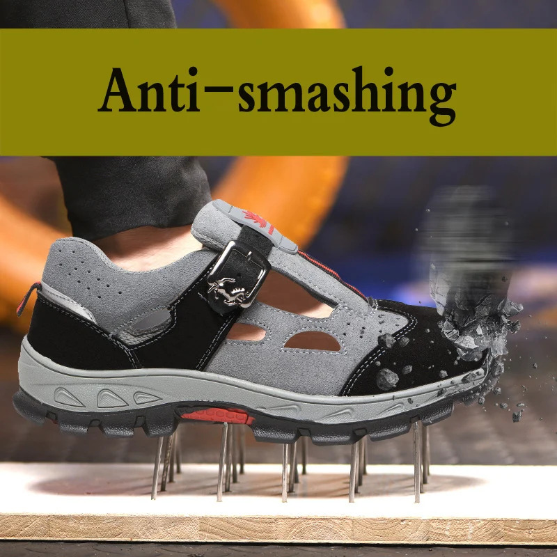 Labor Insurance Men Steel Toe Caps Anti-Smashing Safety Shoes Breathable Deodorant Wear-Resistant Work Sandals atillas