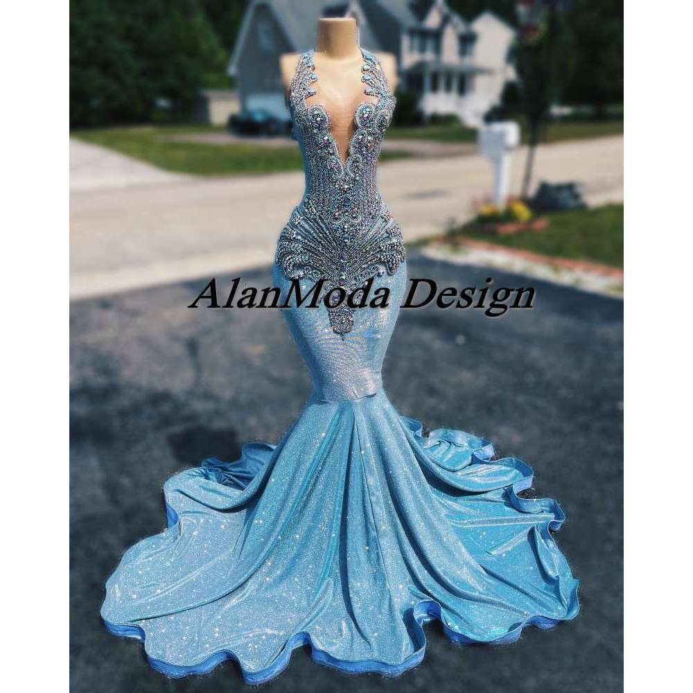 Sparkly Mermaid Prom Dresses 2024 Beading Rhie Evening Dress For special Guest Woman Sequin Black Girls Party Gowns