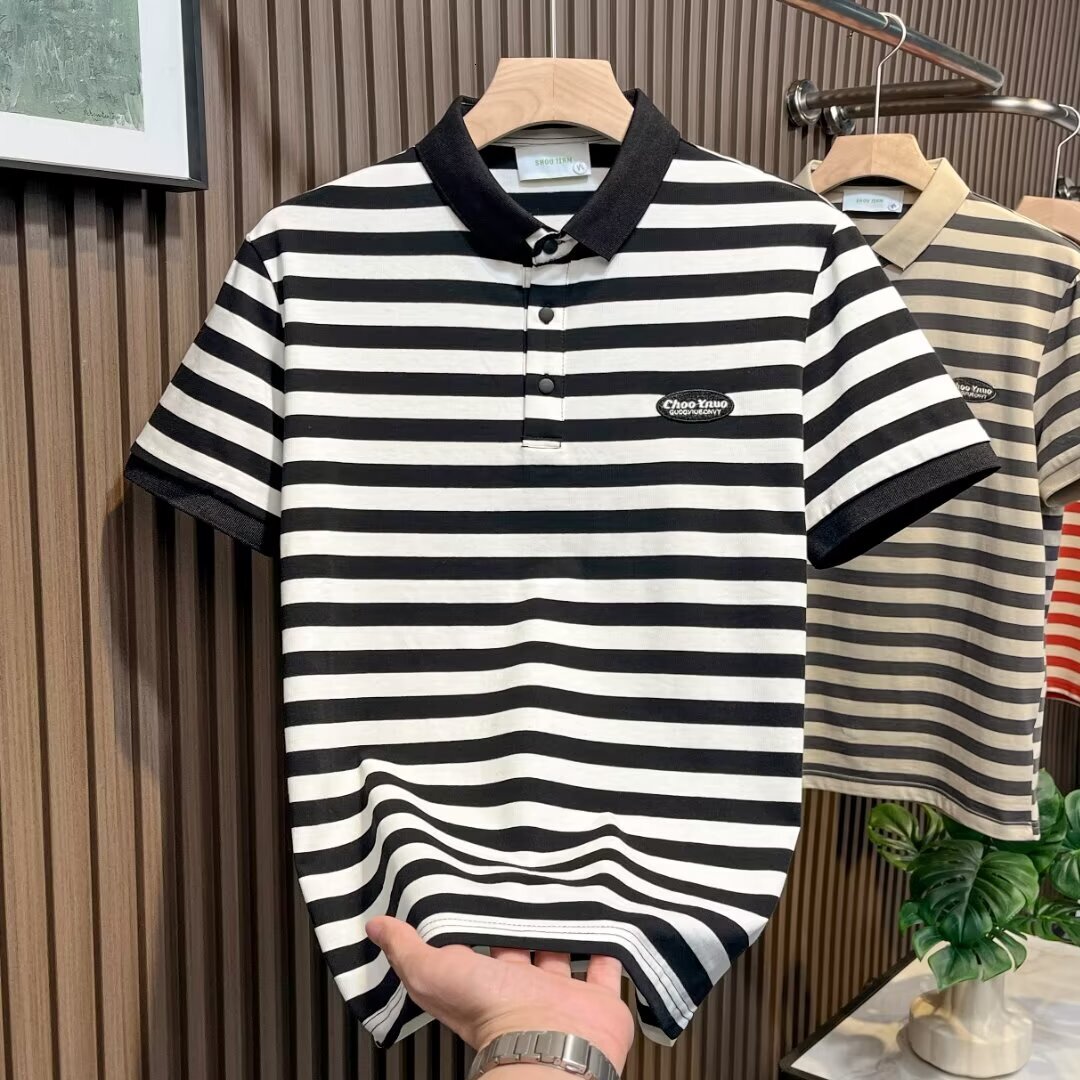 Summer Men's Short sleeved Striped Polo Shirt Thin Youth Fashion Urban Loose Style Business Leisure