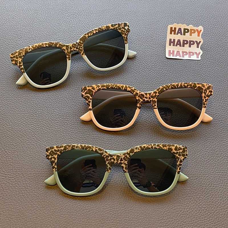 Sunglasses 2023 New Children Vintage Leopard Print Square Sunglasses UV400 Outdoor Fashion Girls Boys Protection Sunglass Kids Sun Glasses