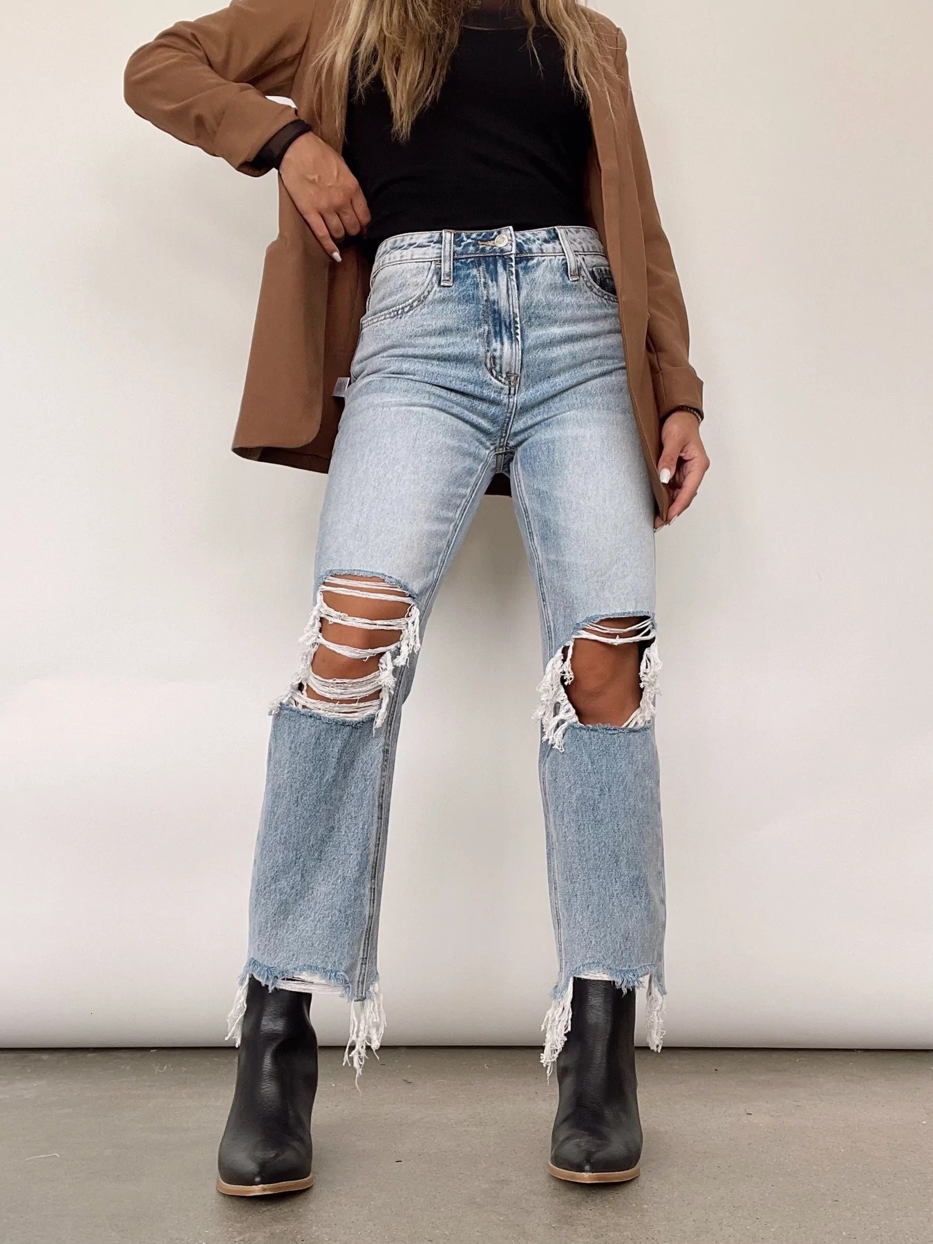 Fashion Spring 2024 Women Clothes Casual Floral Patches Ladies Denim Trousers Ripped Legging Women's Jeans