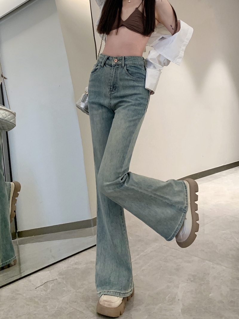2024 New High Waist Micro Flared Jeans Women's Floor Sweeping Straight Wide leg Pants