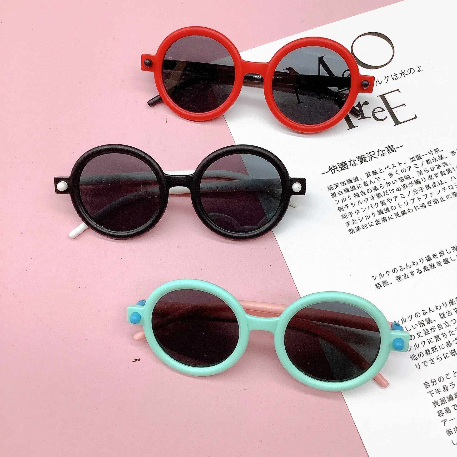 Sunglasses New personalized childrens sunglasses round frame color contrast ins style baby sunglasses sunscreen anti-ultraviolet glasses