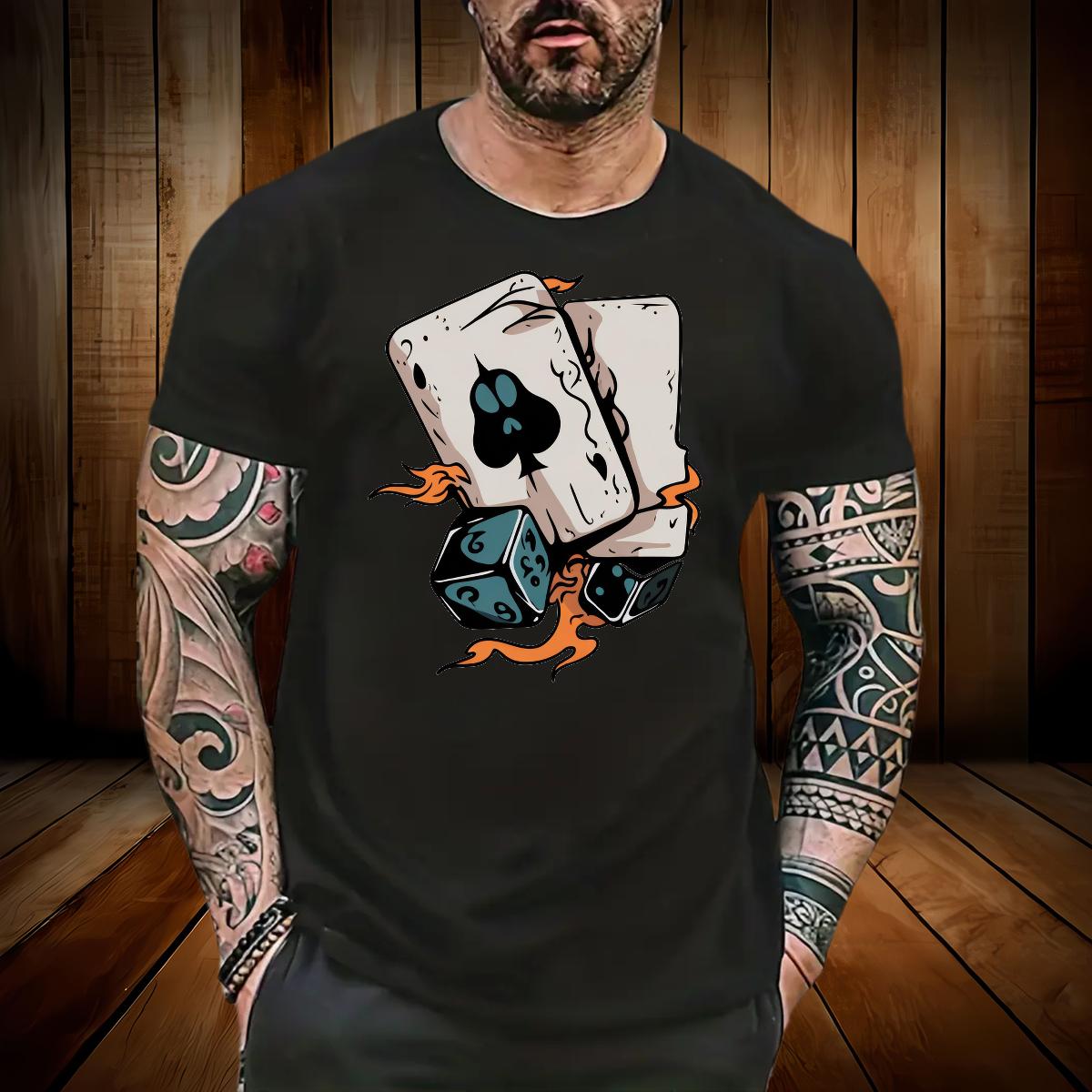 New Men T Shirts Cards 230g 100% Cotton Graphic Men Tshirts High Street Hip Hop 180g Cotton Loose Tops Tees