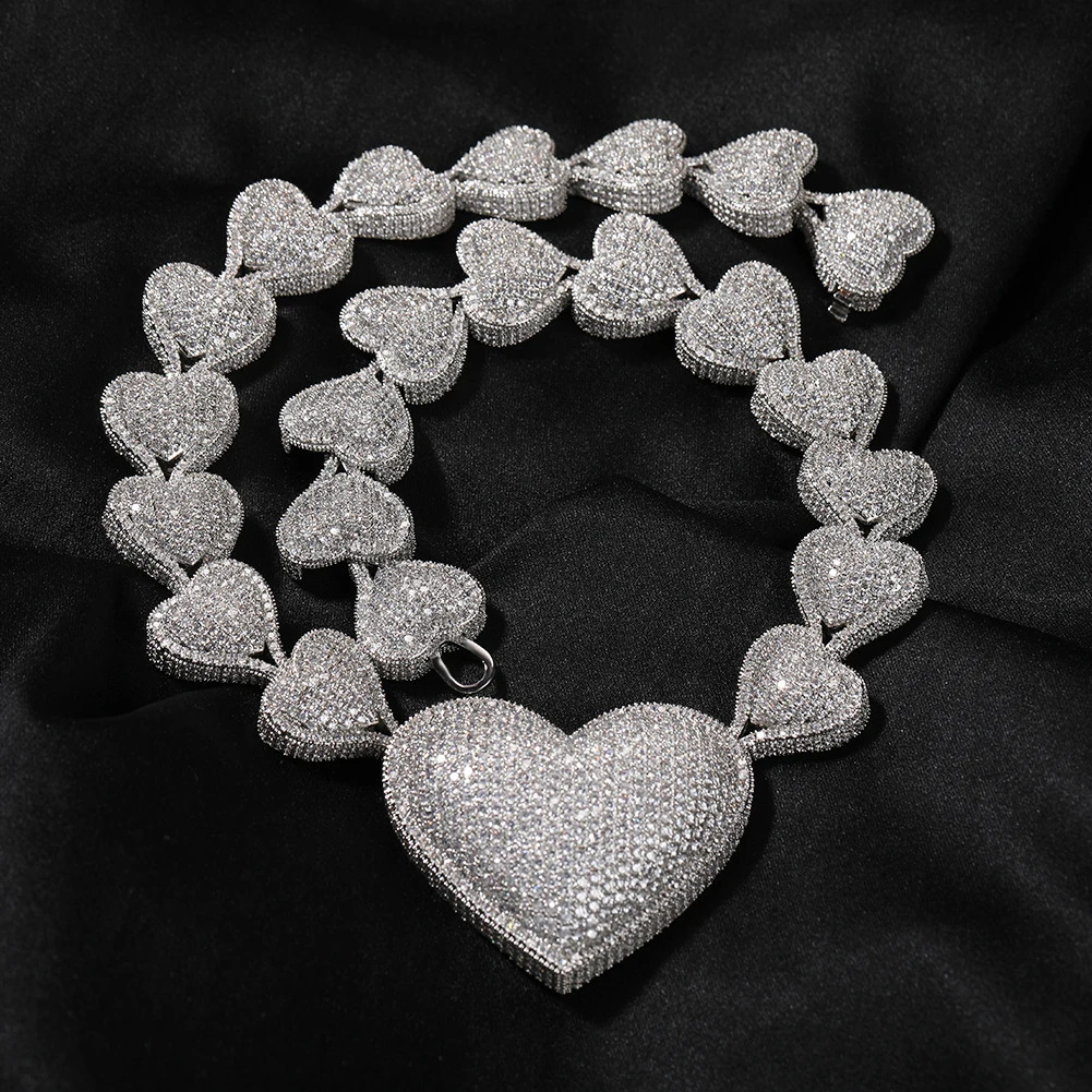 THE BLING KING Iced Out Big Heart Chain Collar Y2K 17mm Choker For Women Girl Micro Paved 5A Cubic Zircon Lovely Wedding Jewelry 240715