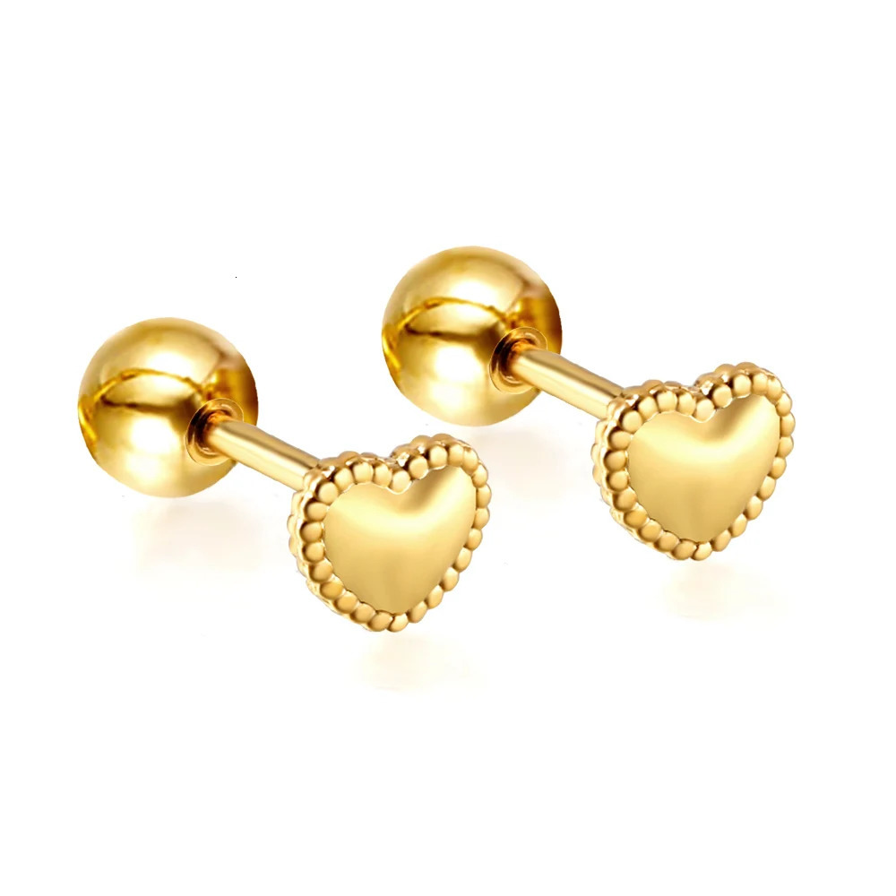 LUXUKISSKIDS Tiny Stud Earrings For Children Tiny Heart Shape Wholesale Screw Pack Piercing 12pairs/Lots Jewelry Small Business 240710