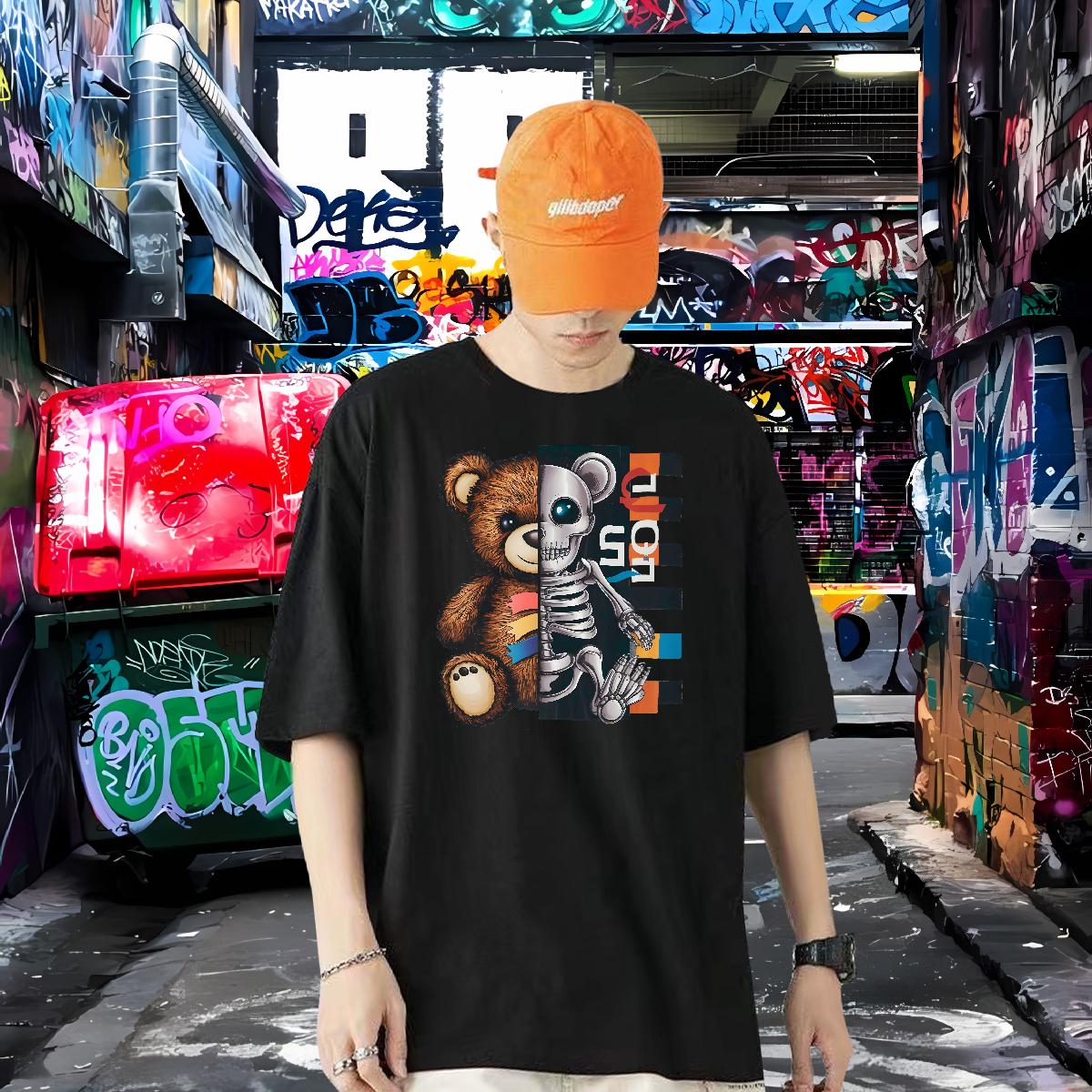 Unisex Men T Shirts bear 230g 100% Cotton Casual Daily Wear Breathable Crew Neck Men Tops Tees Stylist Custom Anime Wear