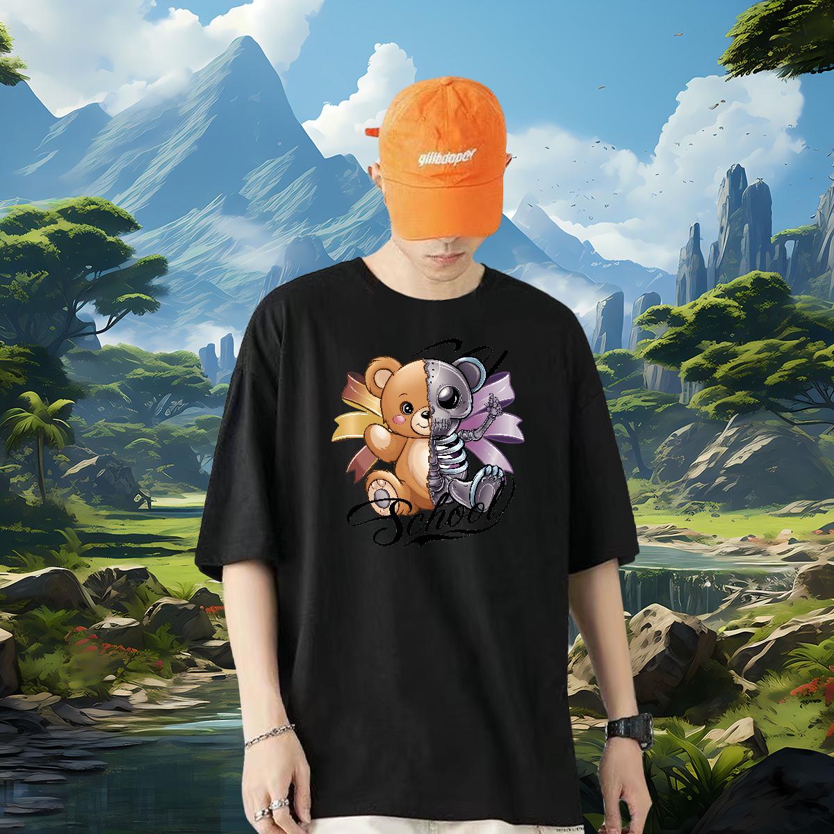 5A T-Shirts for Men bear 100% Cotton 230g High Street Hip Hop Breathable Crew Neck Couples T Shirts Designer Customized Print Tee Shirt