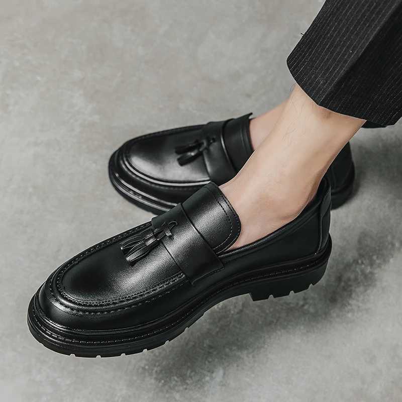 Men's Leather Tassel Hot Loafers - Casual Formal, New Thick Sole, Breathable, Comfortable Dress Moccasins For Business & Everyday Wear