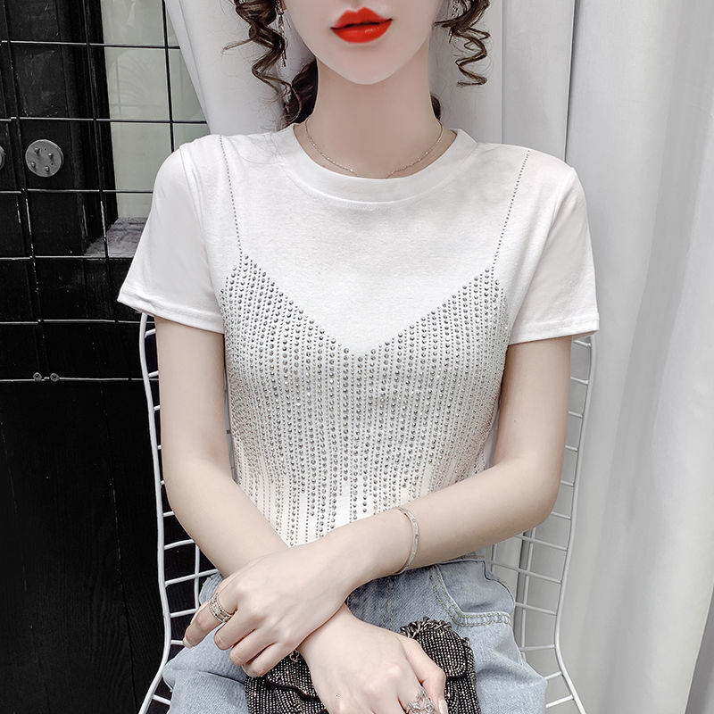 Women's Sleeved Casual Versatile Summer New T-shirt Slim Fitting Niche Design Sense Fashion Short Top