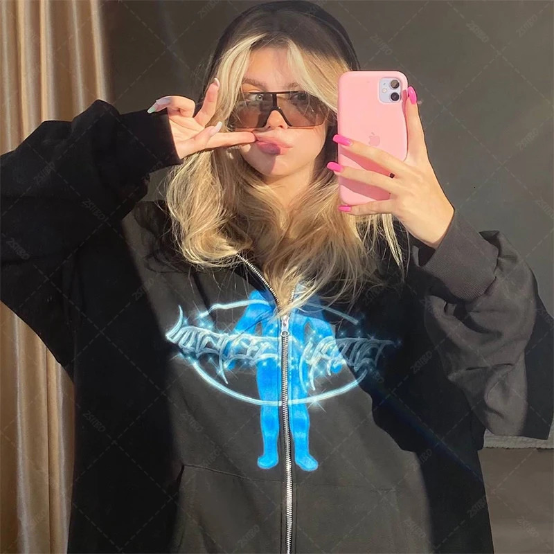 Y2K Hoodie Letter Print Graphic Print Hoodie Men Women Fashion Loose Sweatshirt Hip Hop Hipster Clothes 240708