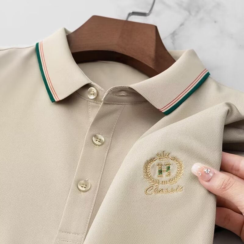 American trendy polo shirt for boys, short sleeved summer new loose casual design, embroidered lapel T-shirt top