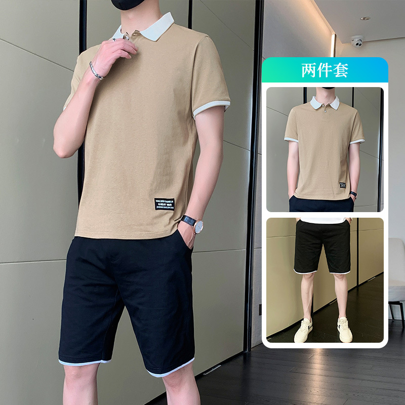 New Cotton Summer Men's Loose Sports with IMS Head, Short Sleeve, Polo Shirt, Shorts Set, Two Piece Set