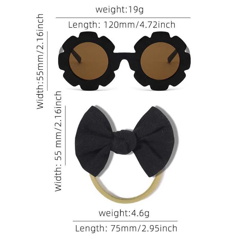Sunglasses 2Pcs/Set Boys Girls Fashion Square Edged Sunflower Sunglasses UV400 Colors Cute Soft Bowknot Headbands Set Kids Hair Accessories