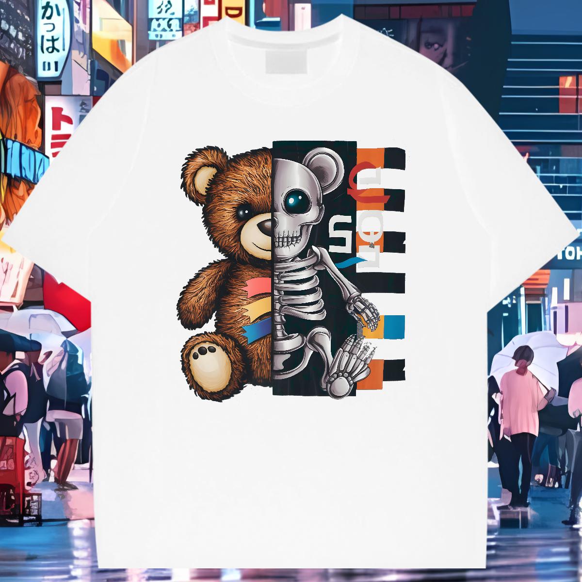 2024 Summer Man T Shirts bear 230g 100% Cotton DIY Printed Men Clothes T-Shirt High Street Hip Hop Cotton O Neck Short Sleeves Unisex Tops Tees