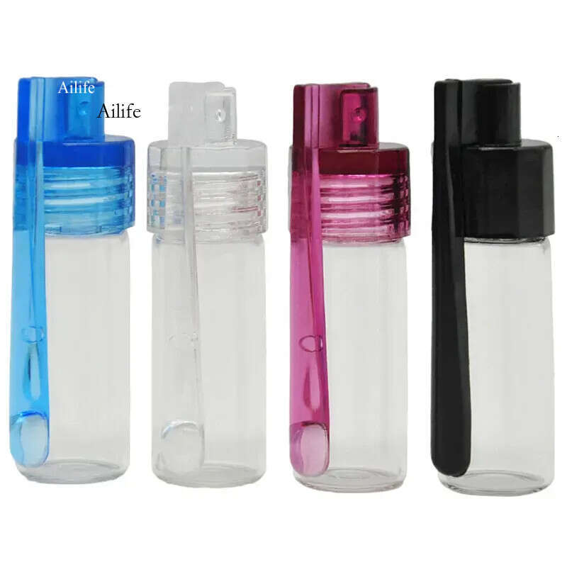 Wholesale Acrylic Smoking Snuff Bottle Case Containers Snorter Kit With Spoon Lid Portable Sniff Pocket Durable Snuffer Mix Color Snort ZZ 0716 0923