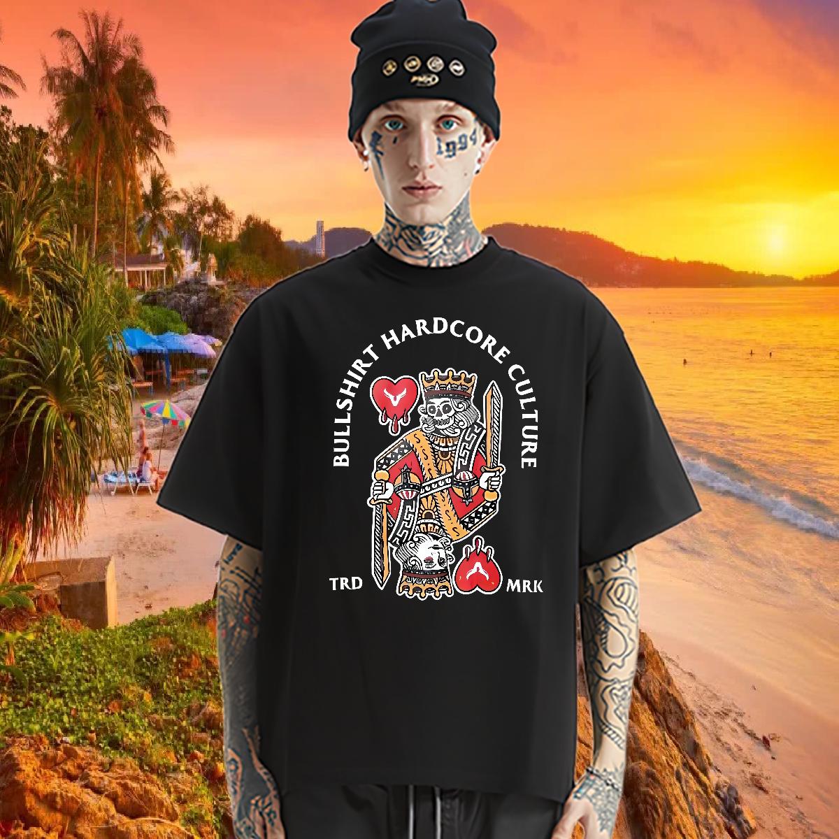 Fashion Casual Mens T Shirts fashion 230g 100% Cotton Graphic Hip Hop Men Clothes T-Shirt Breathable Short Sleeve Loose