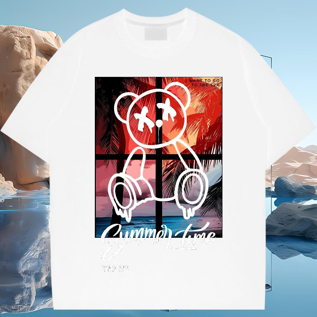 Brand Mens Tshirts Graffiti Art 230g 100% Cotton Crew Neck Cotton Breathable Casual Beach T shirt Oversized 2024 DIY Clothes