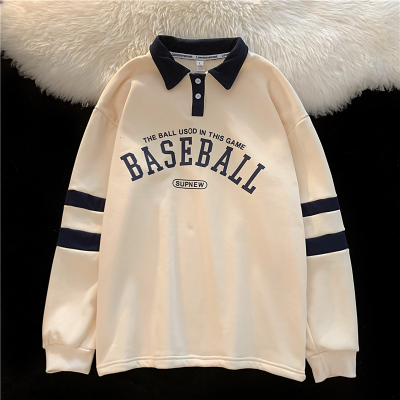 2022 New Korean Design 320g Plush Thickened Trendy Brand Letter Loose Polo Neck Versatile Sweater