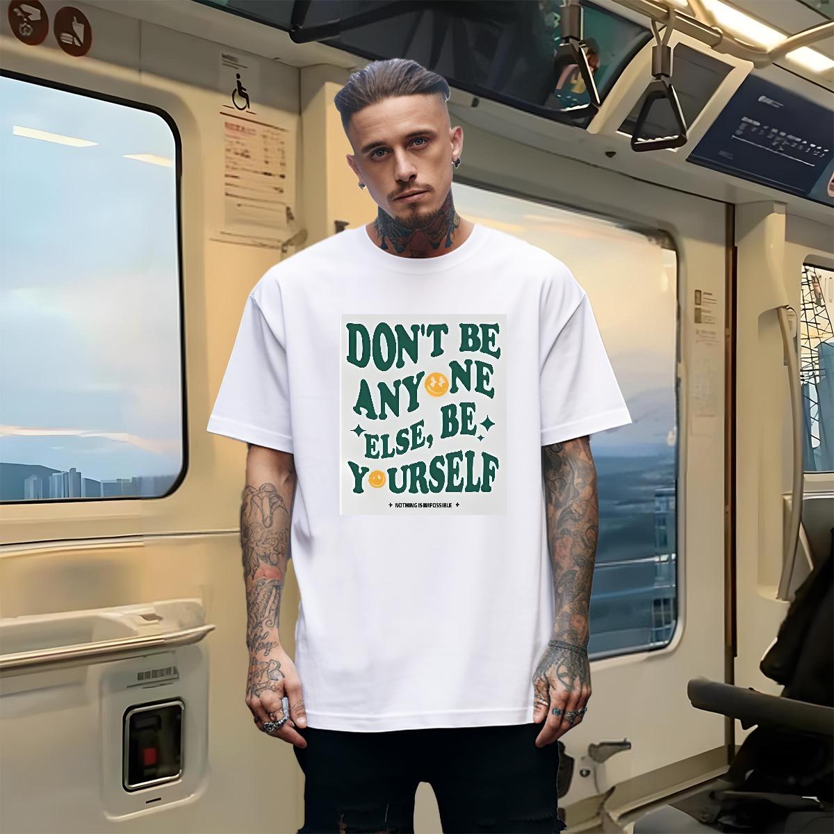 Loose Fit Men Clothes T-Shirt be yourself 100% Cotton 230g Breathable Short Sleeve Casual Daily Wear T shirt Custom Printing 2024 Summer Top Tees