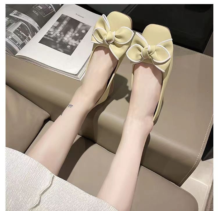 Luxury designer shoes in black and white Butterfly knot square toe bean shallow mouth single women's 2024 spring/summer new shoes, flat shoes