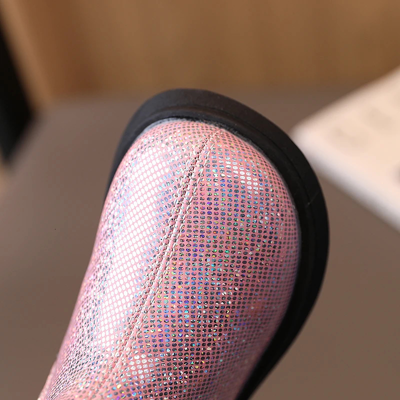 Children Chelsea Boots Paillette Sparkly Three Colors Chunky Girls Autumn Boot Short Zipper Ankle-high 21-30 Trendy Kids Shoes 240711