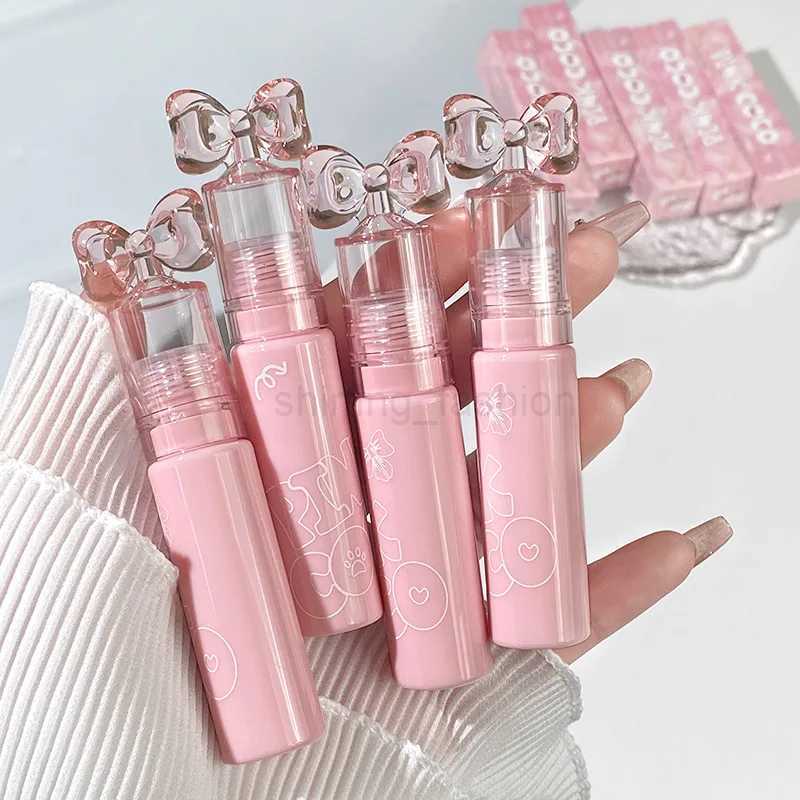 Cute Bow Water Mirror Lip Glaze Peach Pink Lipstick Liquid Moisturizing Non-stick Lip Gloss Makeup Sexy Red Lip Tint MaquillajeCL240716