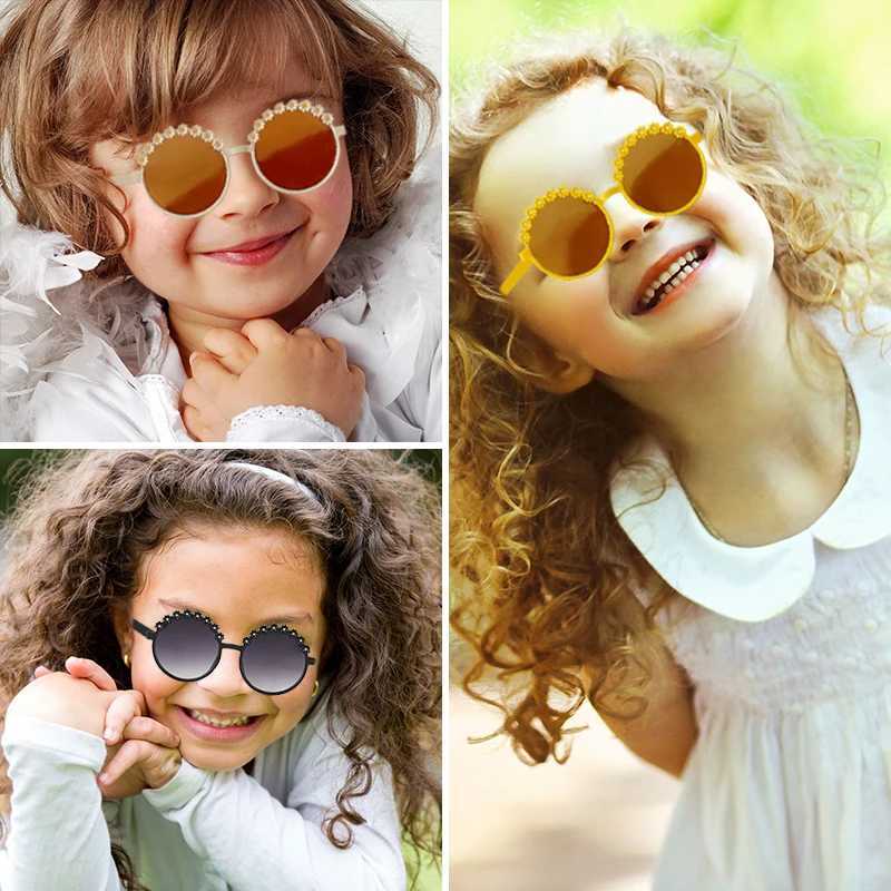 Sunglasses 2023 New Children Cute Acrylic Flower Sunglasses Kids Girls Lovely Outdoor Sun Protection Sunglasses Kid Eye Protection Glasses
