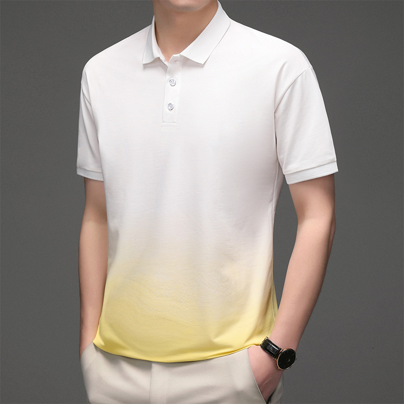 Youth Rainbow Gradient Trendy Short sleeved Polo Shirt Summer New Tencel Cotton Comfortable and Breathable T-shirt