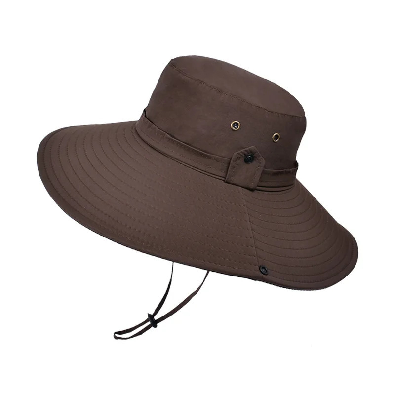 Mens Long Wide Brim Sun Hat Summer UV Protection Fishing Hat Water-resistant Bucket Hat Male Outdoor Breathable Panama Caps 240713