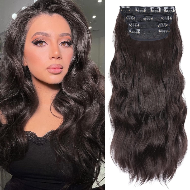 Synthetic Hair Clip In On Hair Extensions Wave 4 pieces/set High Temperature Fiber 190g 1B# 22/60# 4# 6# Color 24inch