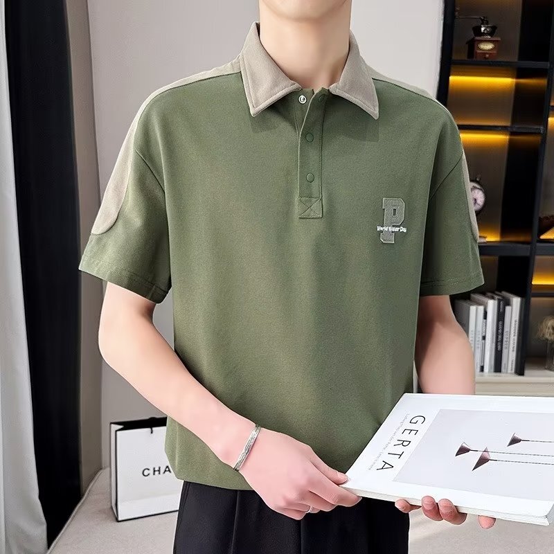 Summer Short sleeved T-shirt for Men's Youth Fashion Brand Trendy Versatile High School Student Casual Collar POLO Shirt