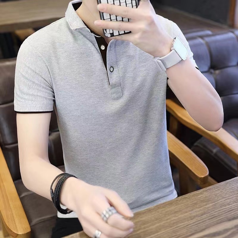 Lighing Delivery Polo Shirt Men's Short 2024 Summer Casual Breathable Half Sleeve T-shirt Youth Solid Color Ice Silk Top